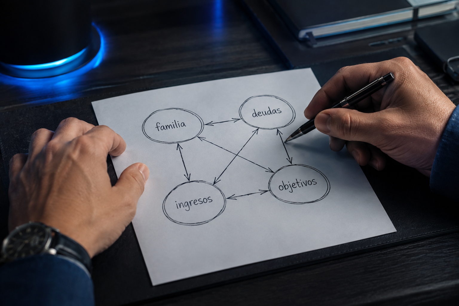 Planificación financiera y seguros de vida en Colombia: diagrama de factores clave 2026 Diagrama de planificación financiera para seguros de vida en Colombia mostrando los factores clave: familia, deudas, ingresos y objetivos financieros